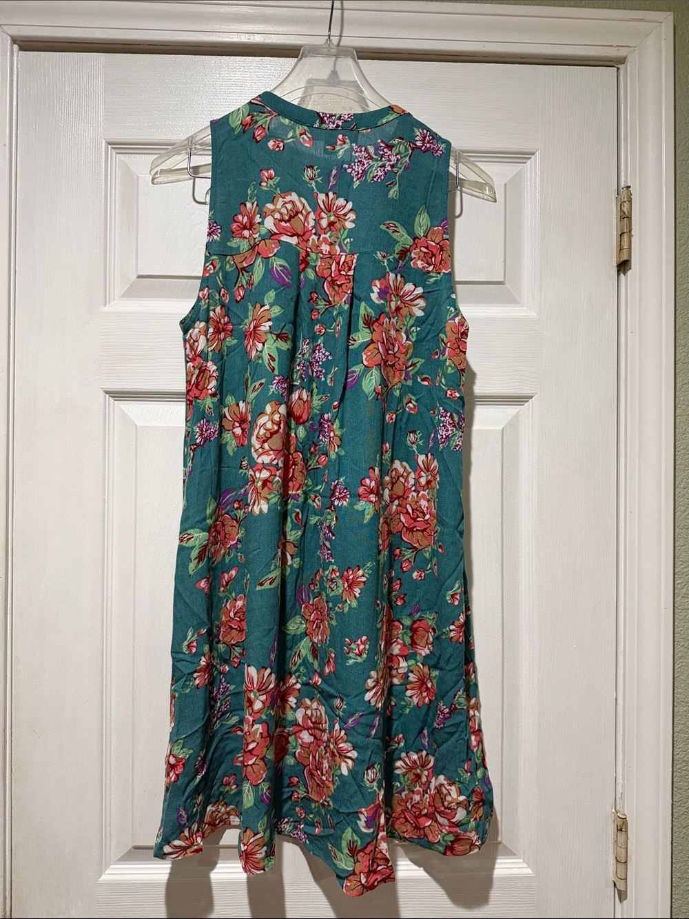 Sleeveless Teal Floral Swing Dress - Picture 2 of 2